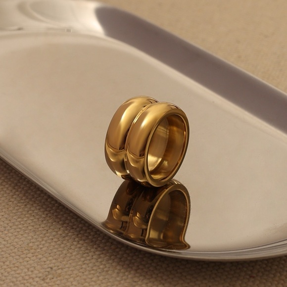 Inner Harmoni 18K Gold Plated Elegant Double Bubble Gold-Tone Women's Ring - Picture 4 of 6